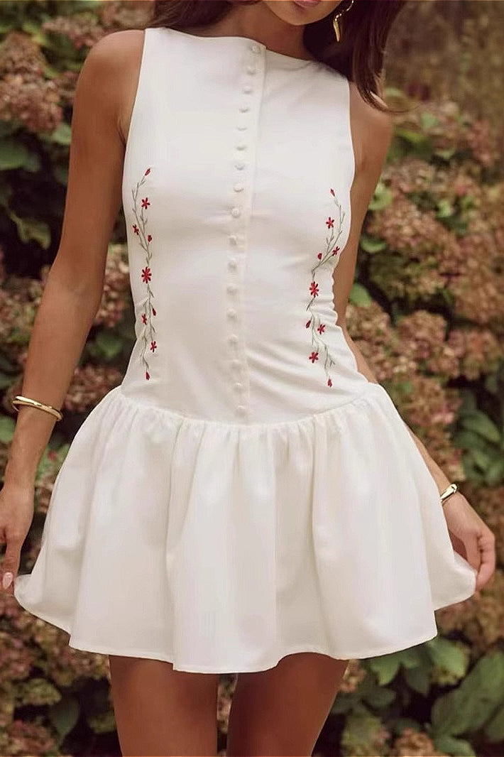 Vestido mini sem mangas bordado Zofia